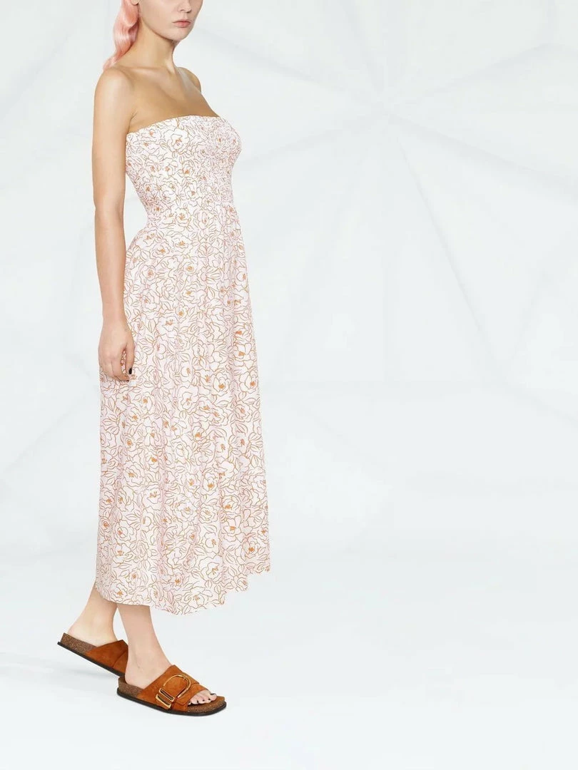 Faithfull The Brand Clothing White And Orange 'Madella' Midi Dress 5 Faithfull The Brand Clothing White And Orange 'Madella' Midi Dress