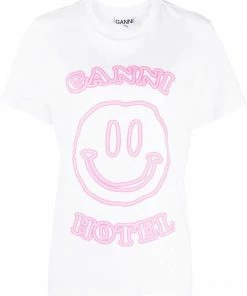 Ganni New In White 'Smiley Hotel T-shirt'