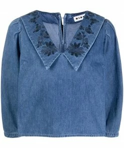 Rixo London 'Willa' Embroidered Denim Blouse