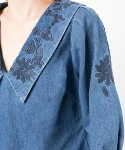 Rixo London 'Willa' Embroidered Denim Blouse